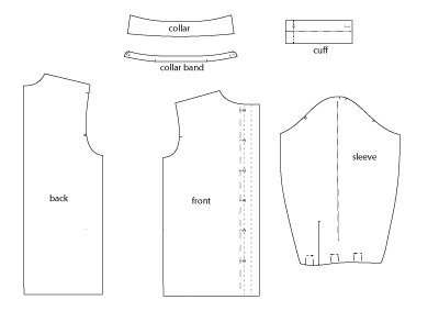 Sewing Pattern Pieces used to make the Classic Shirt pattern 540