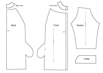 Diagram of Sewing Pattern Pieces of Sewing Pattern the Yoked & Gathered Coat, On Line Downloadable PDF Sewing Pattern 673