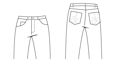 Technical drawing of Jeans PDF Sewing Pattern 948
