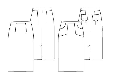 Pencil Skirt Sewing Pattern, technical  drawing of the pencil skirt