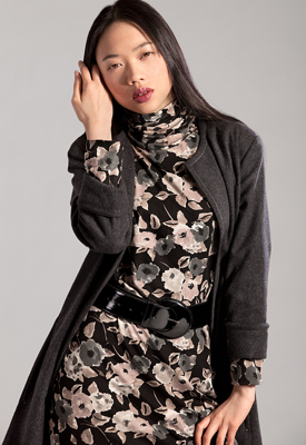 Model wearing the Soft Tailored Jacket made up in Grey Flannel from the PDF sewing pattern 615