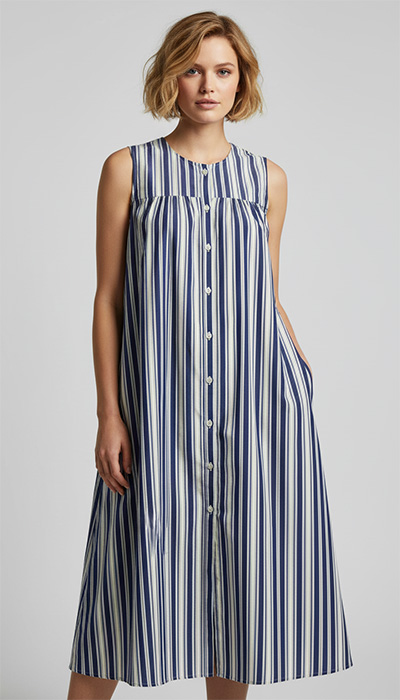 PDF sewing pattern 712 The Everday Shirtdress shown here made up in a lovely blue and white striped cotton - very easy to make.