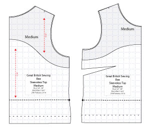 Diagram of Free Sewing Pattern of Sleeveless Top for the Great British Sewing Bee. Online downloadable Free PDF Sewing Patterns. Designed by Angela Kane